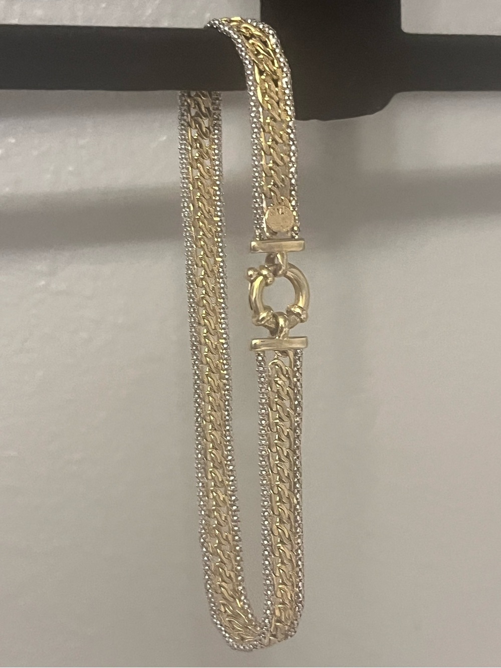 14k two tone gold bracelet 8” mesh with silver rows ring clasp made in Italy - Picture 8 of 15